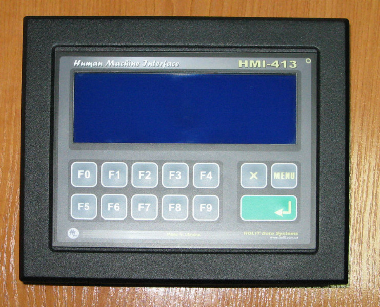 HMI-413 знакосинтезирующий LCD индикатор 4 строки по 20 символов со светодиодной подсветкой, высота символов 9.66 мм, синий фон подсветки, белые символы